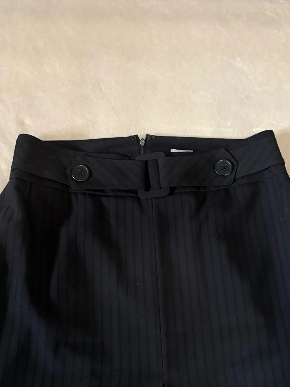 Worthington Black Pinstripe Skirt with Buttoned Waist